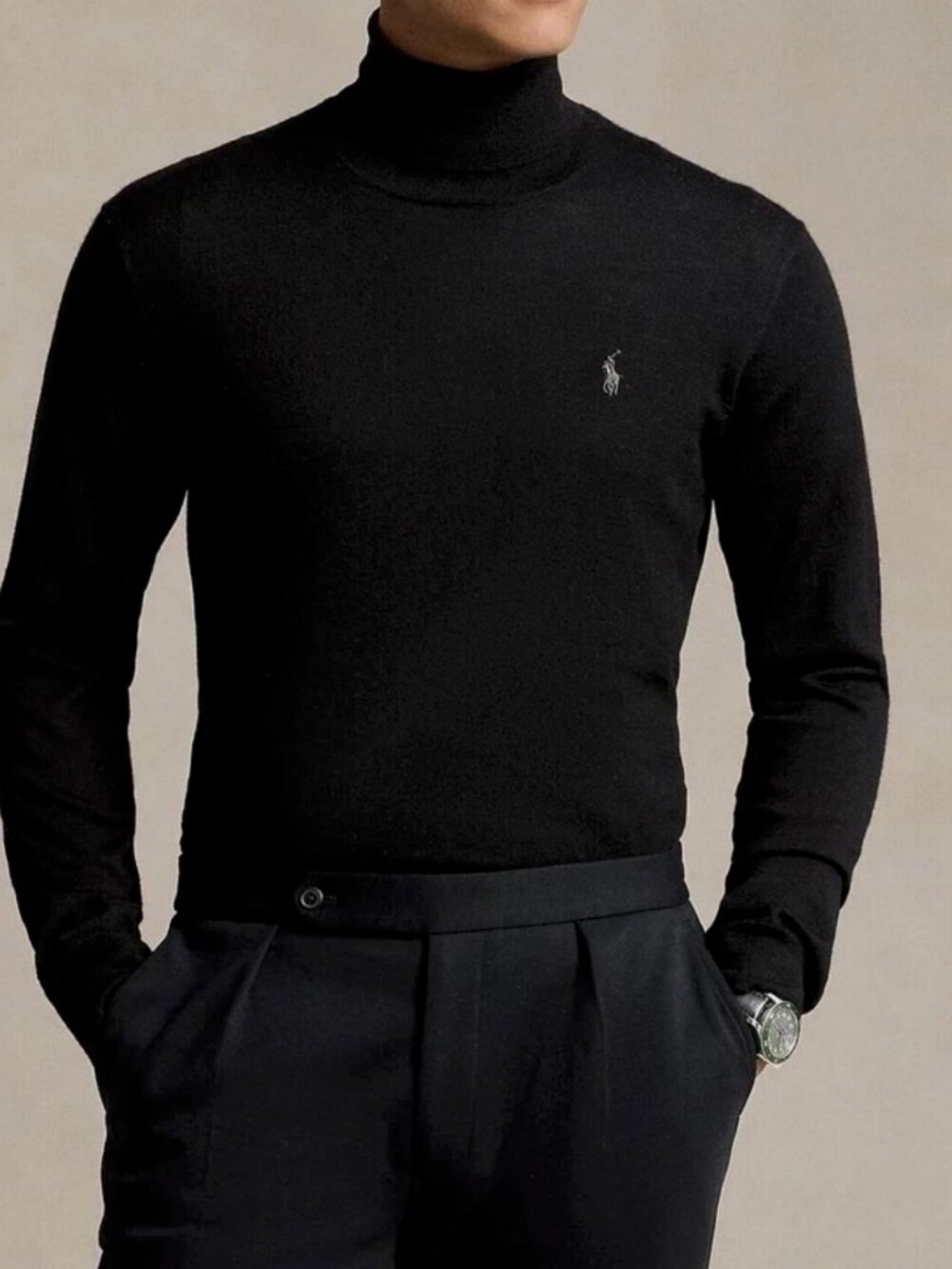 Polo Ralph Lauren Men's 100% Washable Wool Turtleneck Sweater Black Size XL